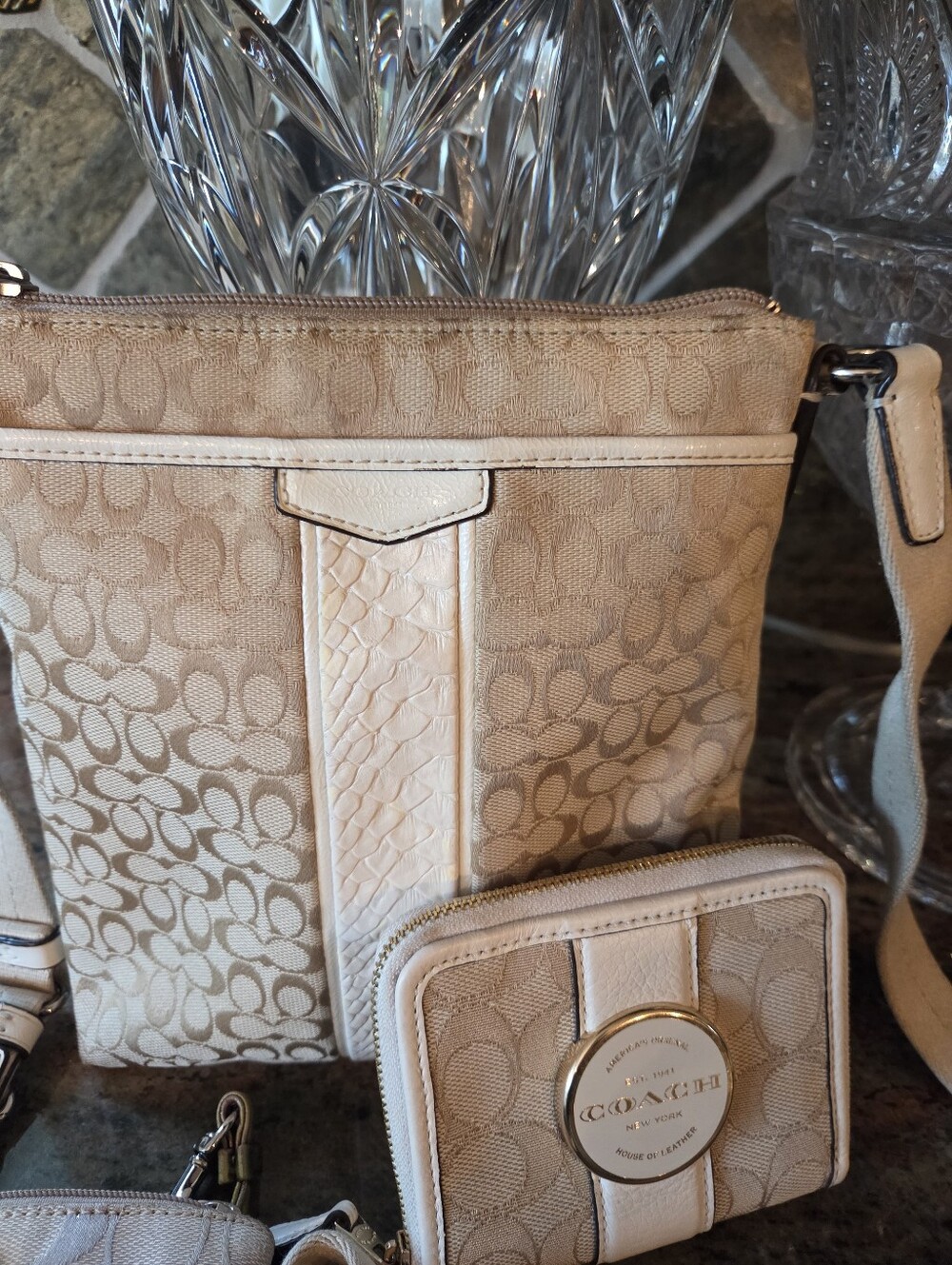 Coach Signature Crossbody And  Wallet In Beige and Cream